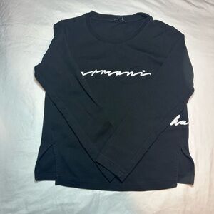 Armani Exchange Black Sweater with White Embroidery
